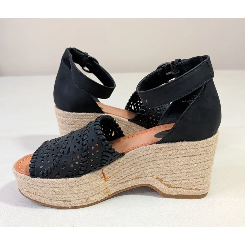 Indigo Rd Platform Wedge Sandal Womens Black 7.5 Espadrille Boho Feminine Resort